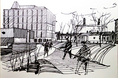 Sketch showing civic setting.