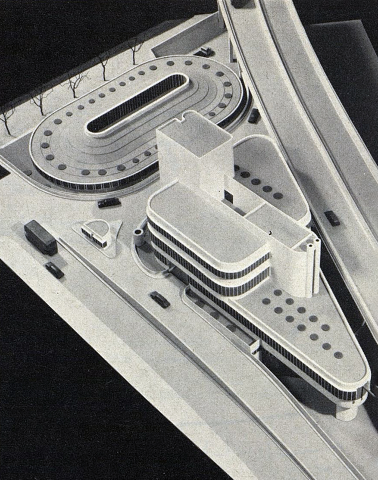 Model showing two buildings in relation to one another.