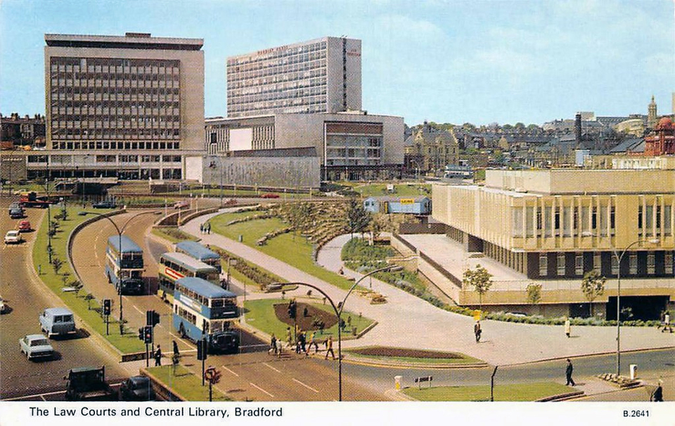 Postcard showing civic settig with masgistrates' court.